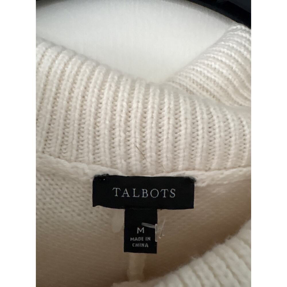 Talbots  Cream Gray Black Cable Knit V- Stripe Cowl Neck Poncho Medium - Picture 4 of 6